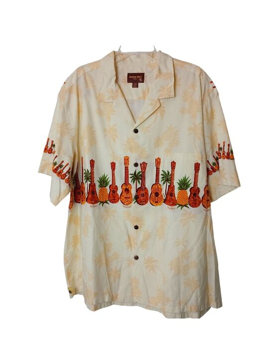 Aloha Mo'i Hawaii Other - Aloha Moi 3XL Hawaiian Shirt Ukelele & Pineapple Print 100% Cotton Made USA I-10